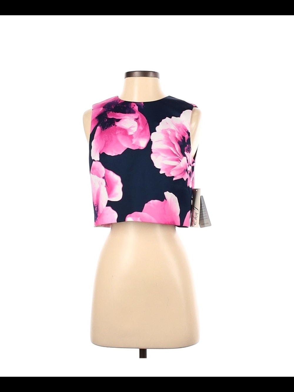 Eliza J Black Crop Shell with Pink Floral Print